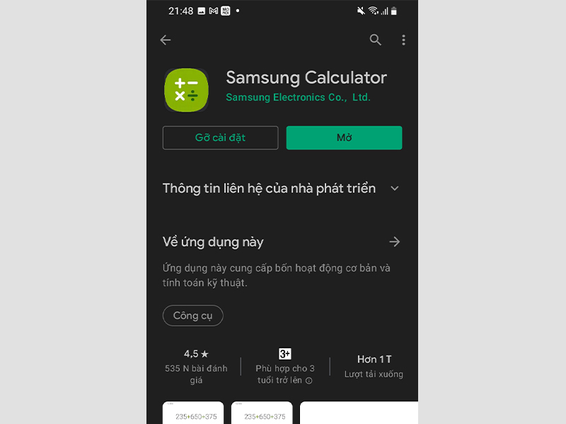 Ứng dụng Samsung Calculator